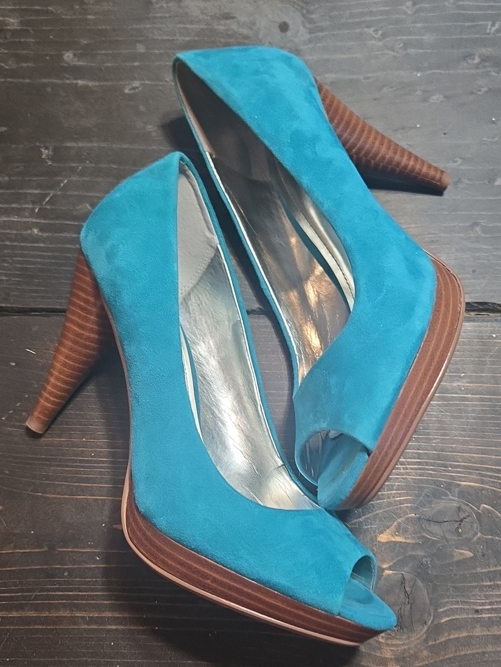 Style & Co. Teal Suede Peep-Toe Platform Heels